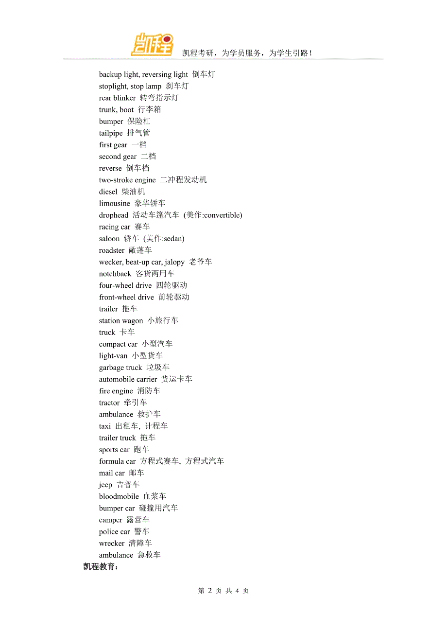 翻硕考研常备词汇总结：汽车类_第2页