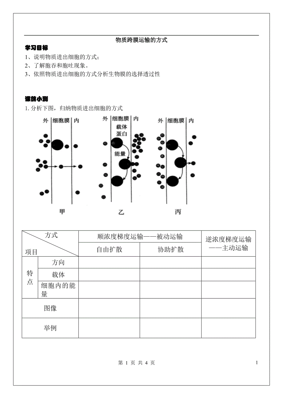 人教版教学教案物质跨膜运输的方式(学案)_第1页