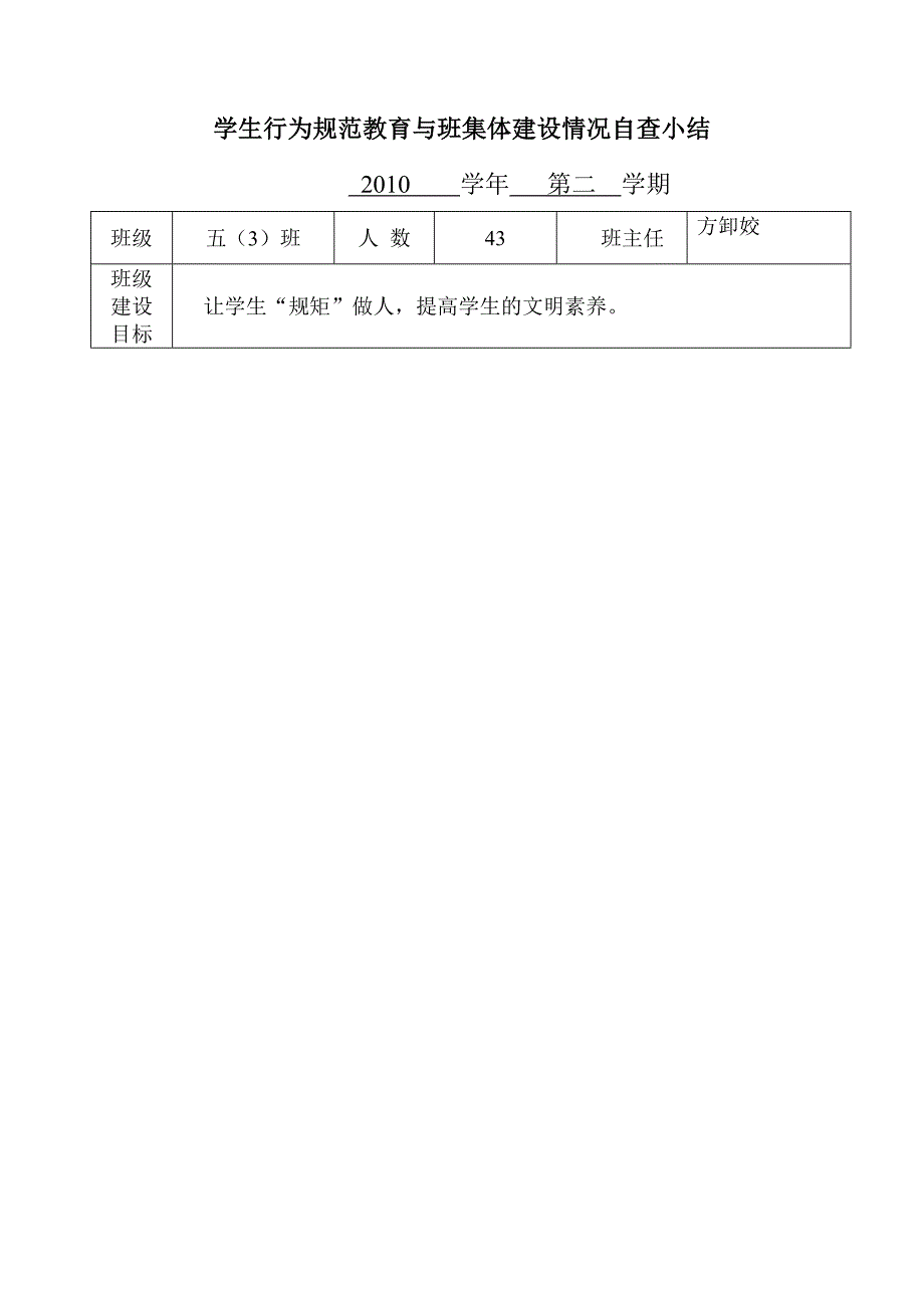 班级行为规范自查小结1(方卸姣)_第1页