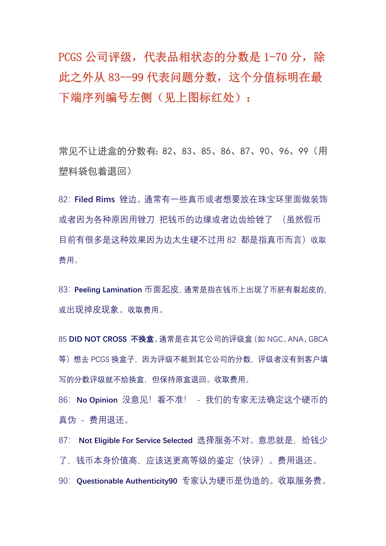 PCGS评级82--99分数代表的含义_第1页