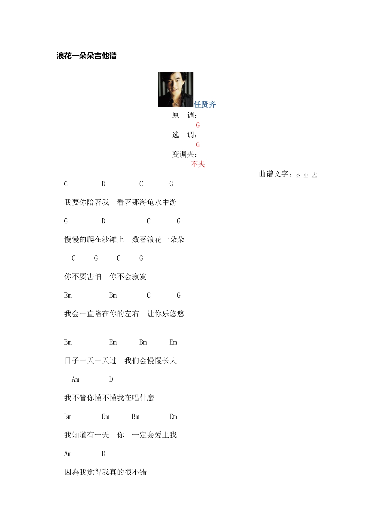 浪花一朵朵吉他曲谱_第1页
