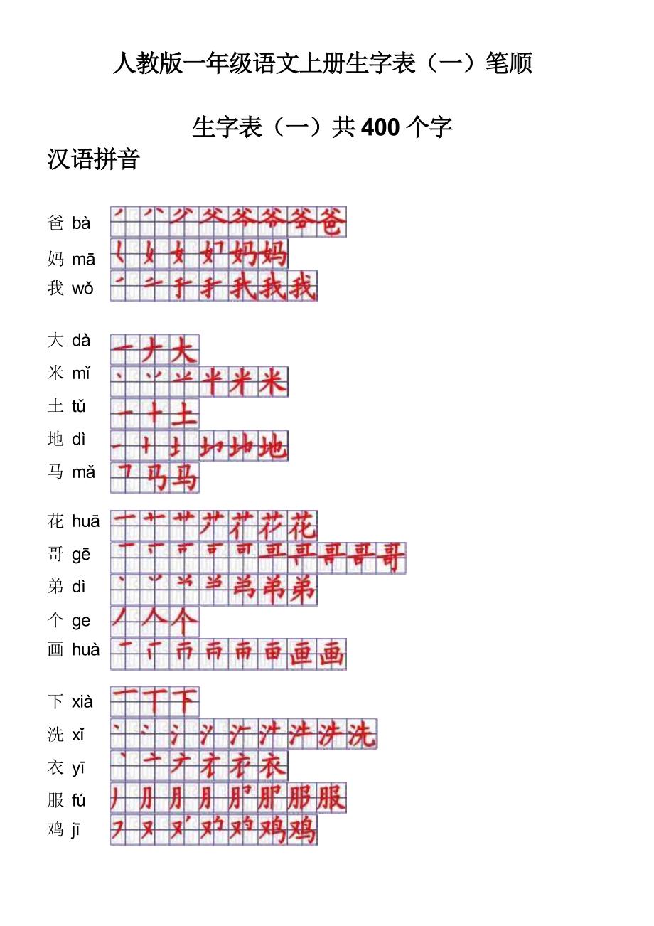 一年级语文上册生字笔顺表_第1页