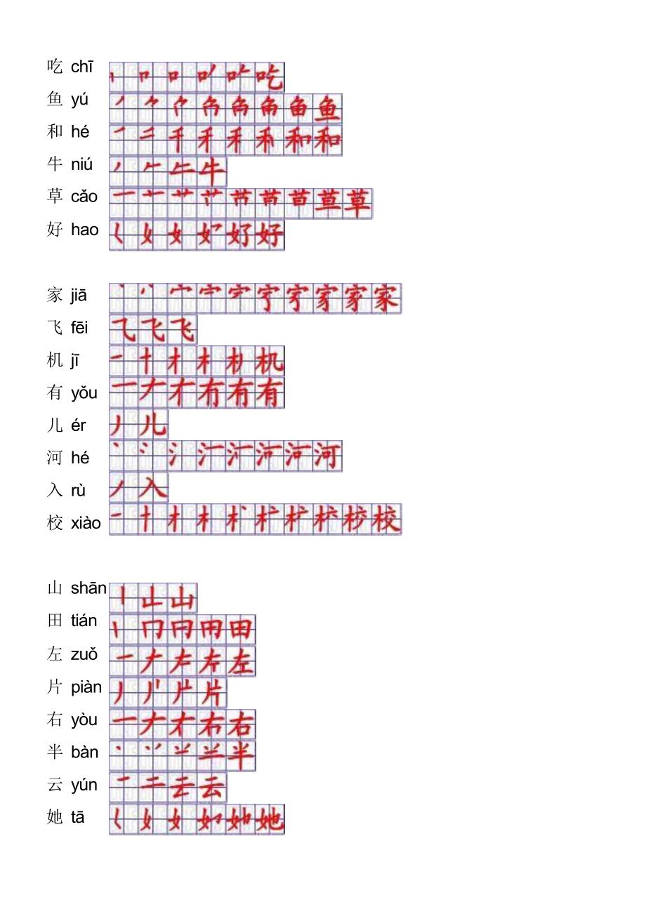 一年级语文上册生字笔顺表_第3页