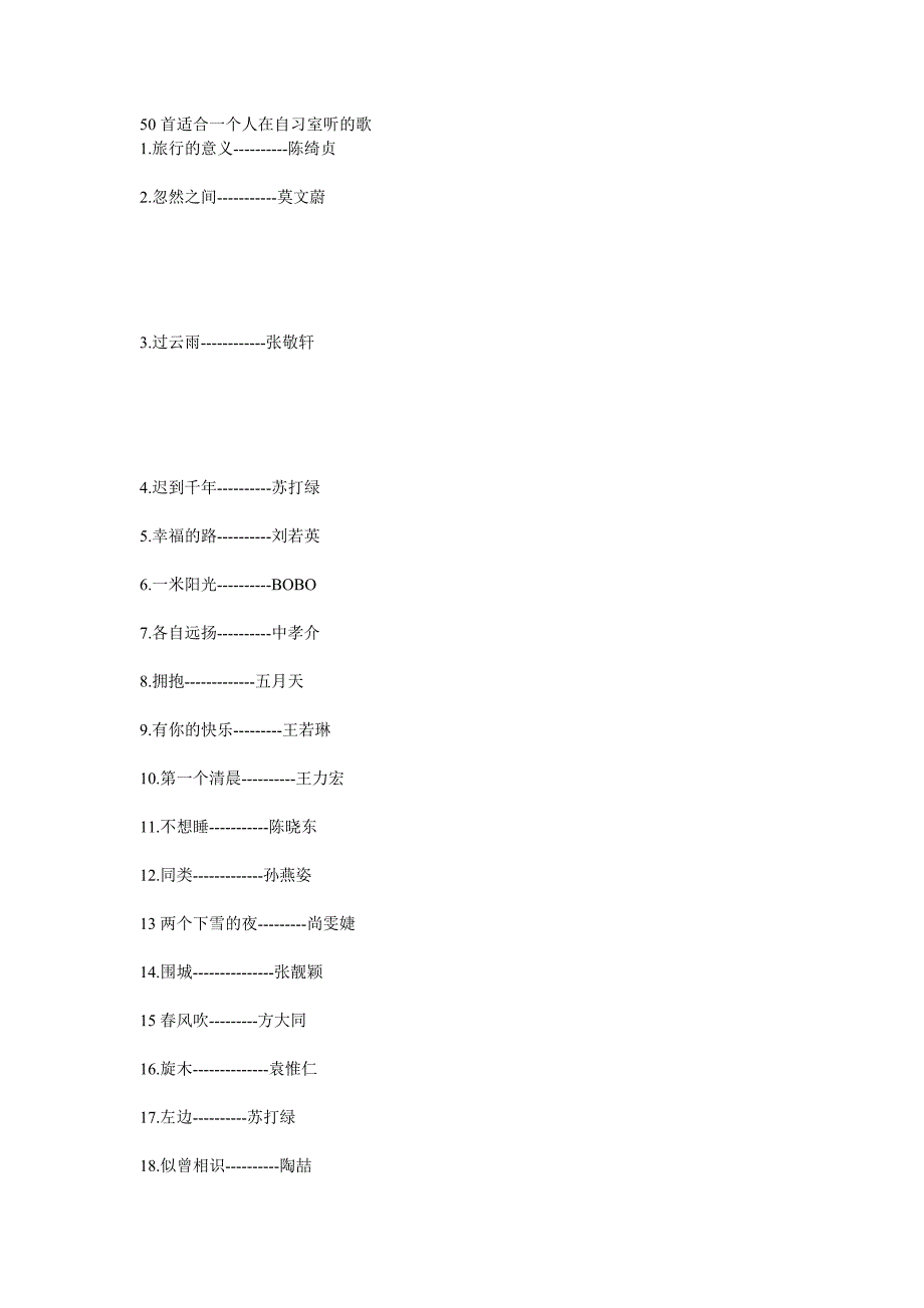 50首适合一个人在自习室听的歌_第1页
