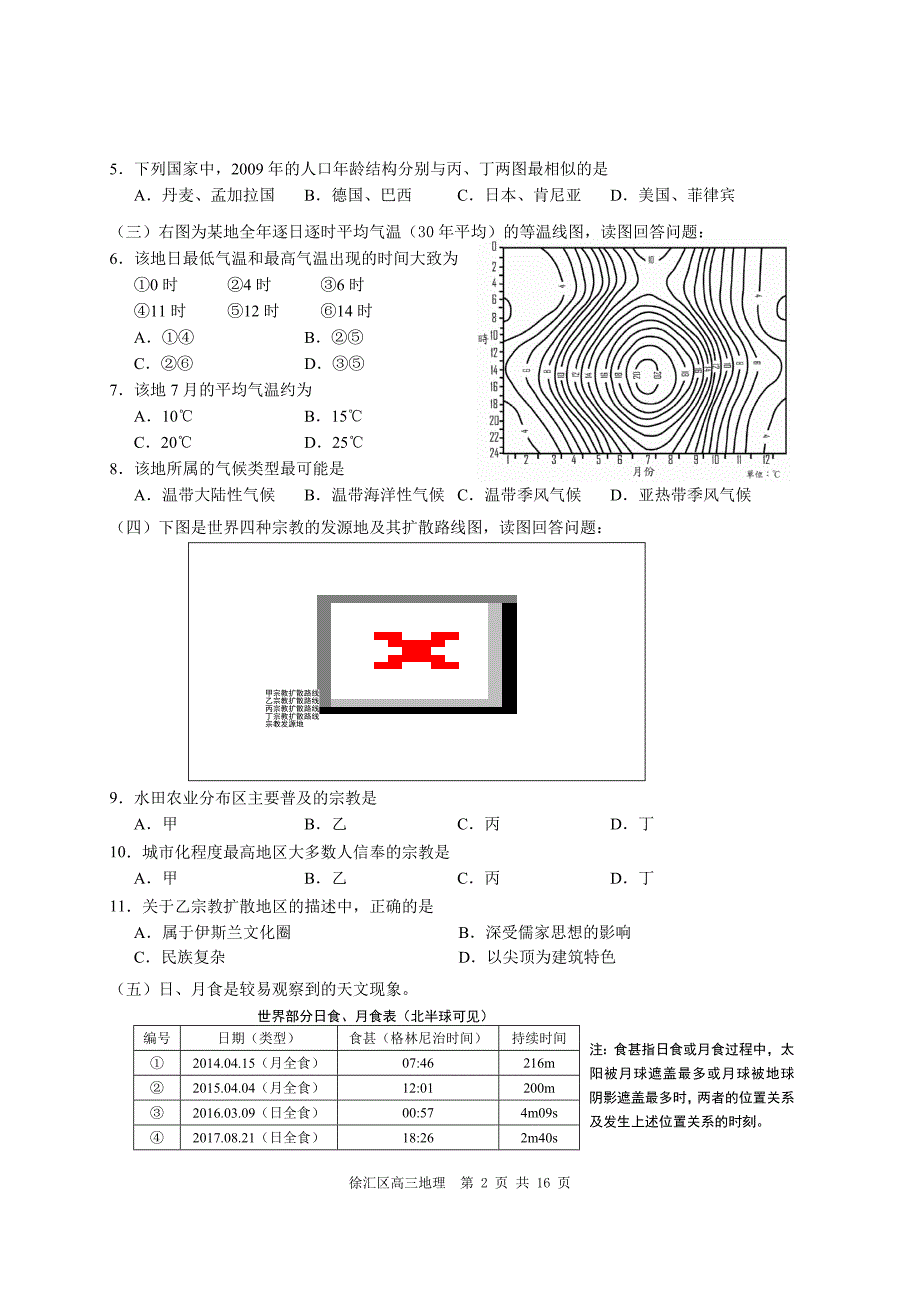 2014年徐汇区高三地理高考模拟试卷_第2页