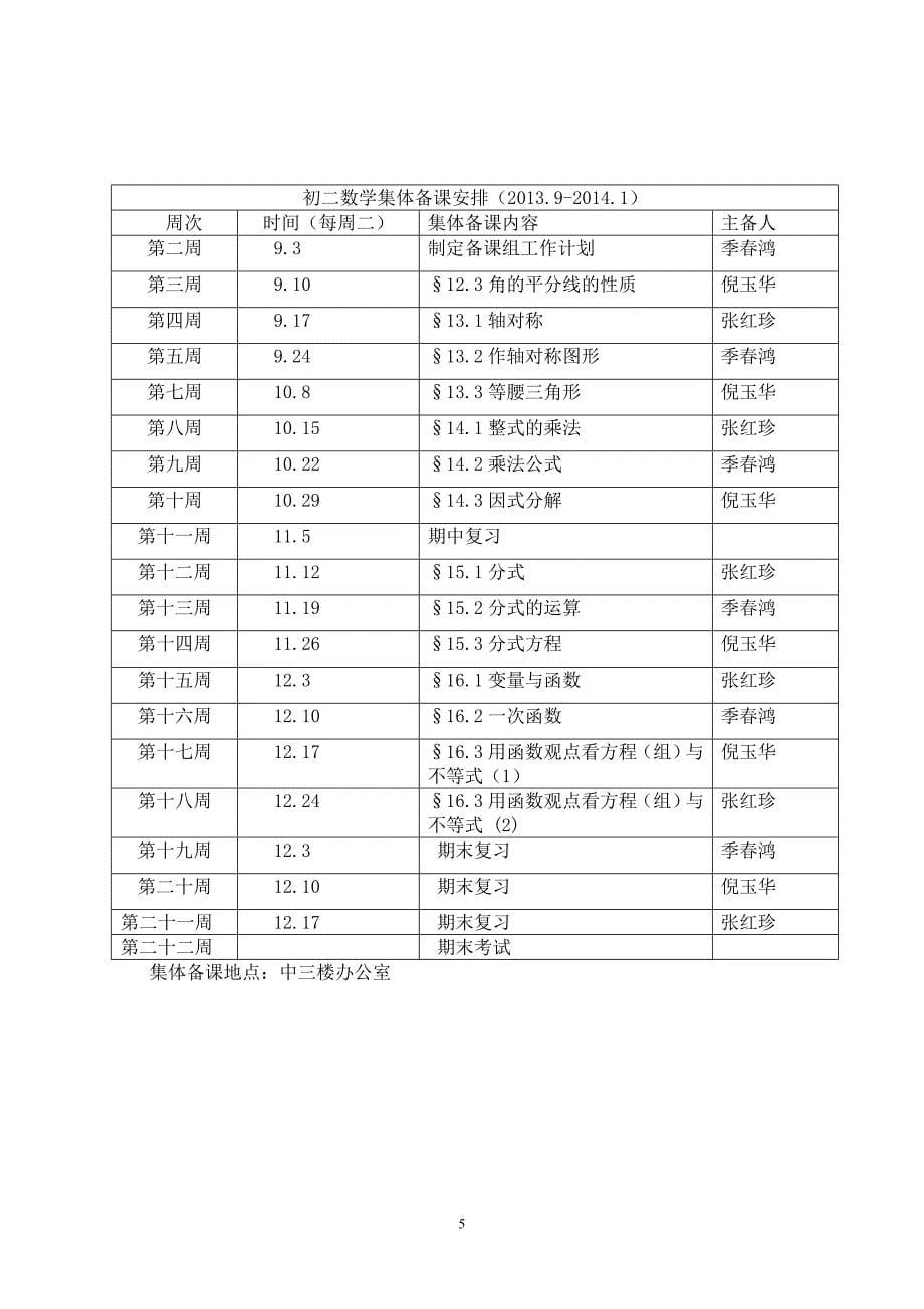 初二数学第一学期备课组工作计划_第5页