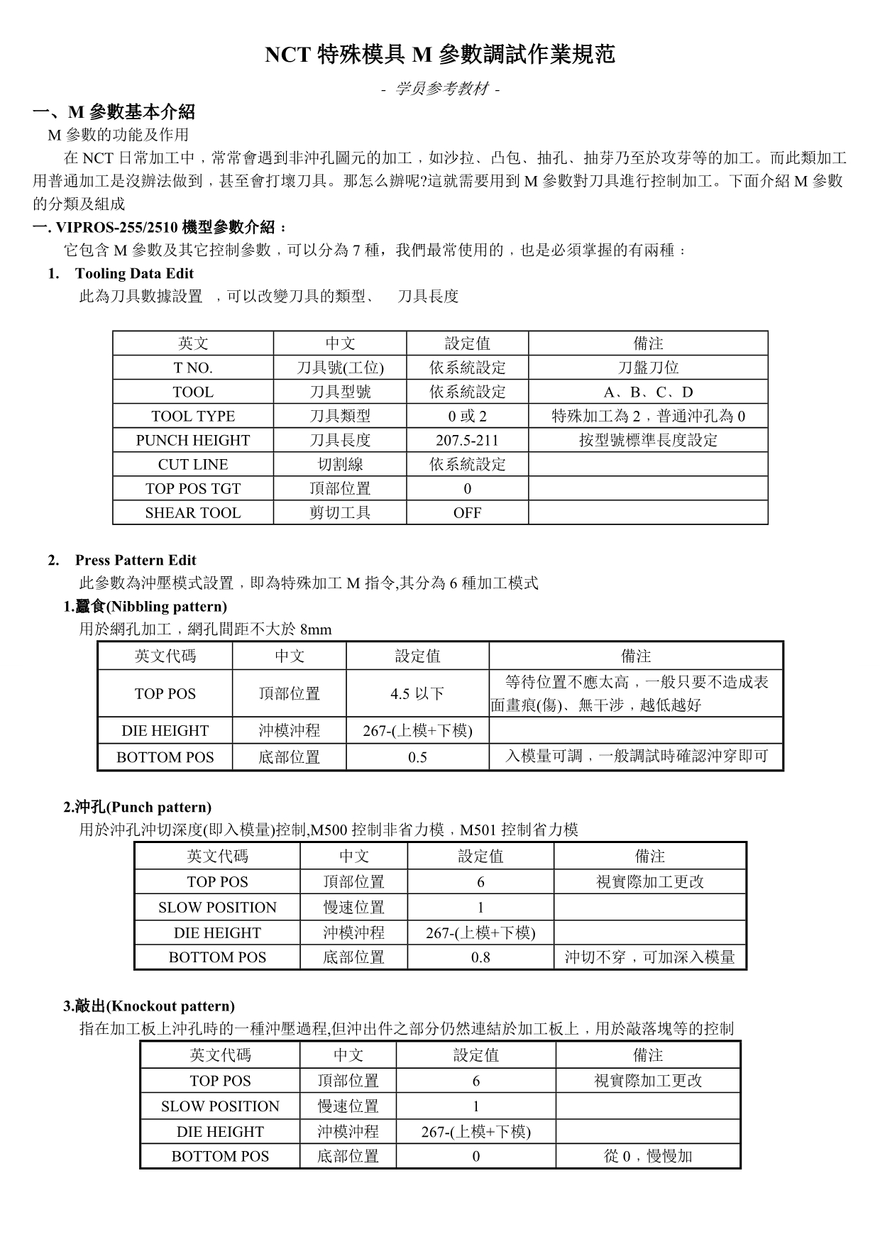 NCT特殊模具M参数调试作业规范_第1页