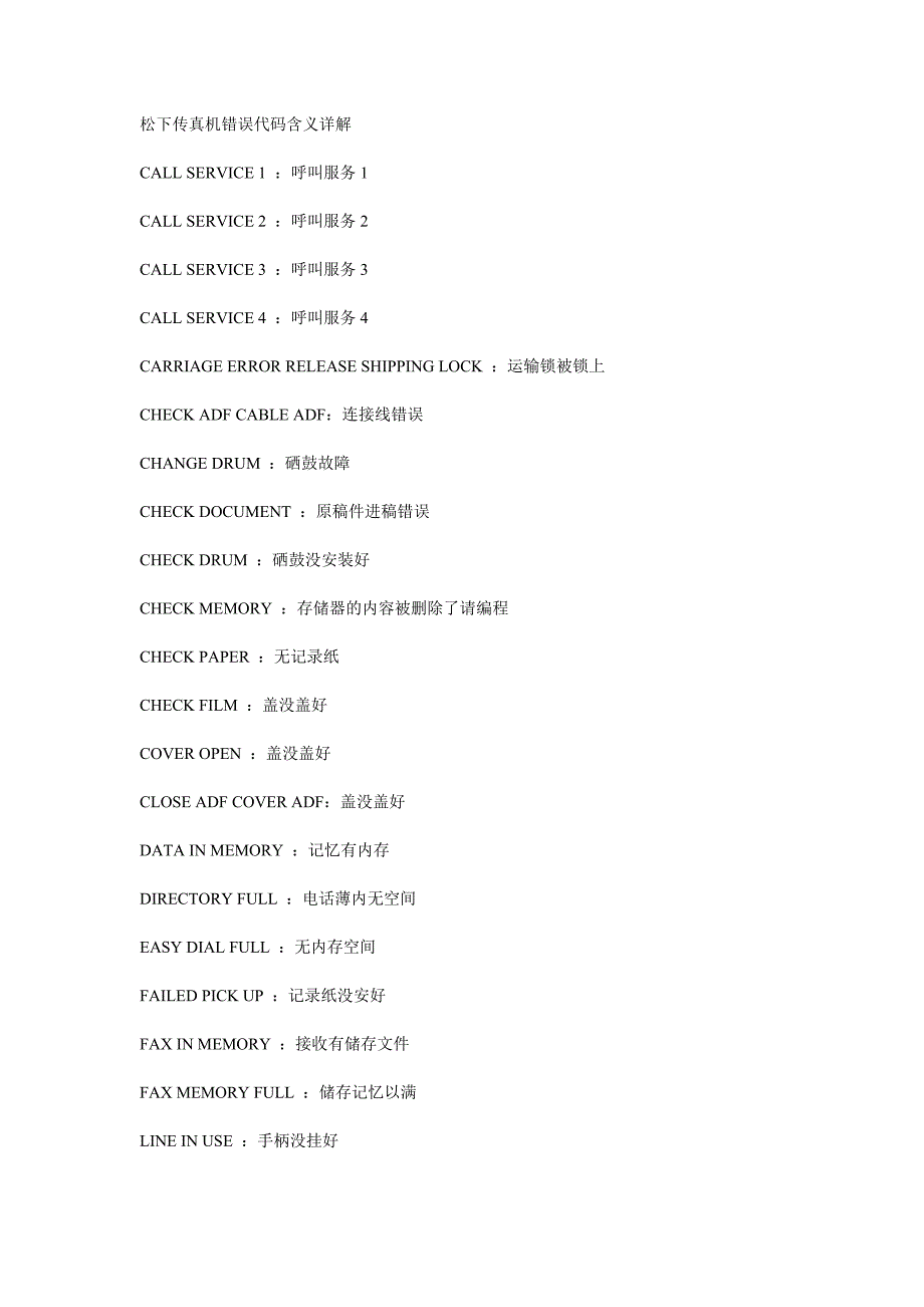 松下传真机错误代码--常用_第1页