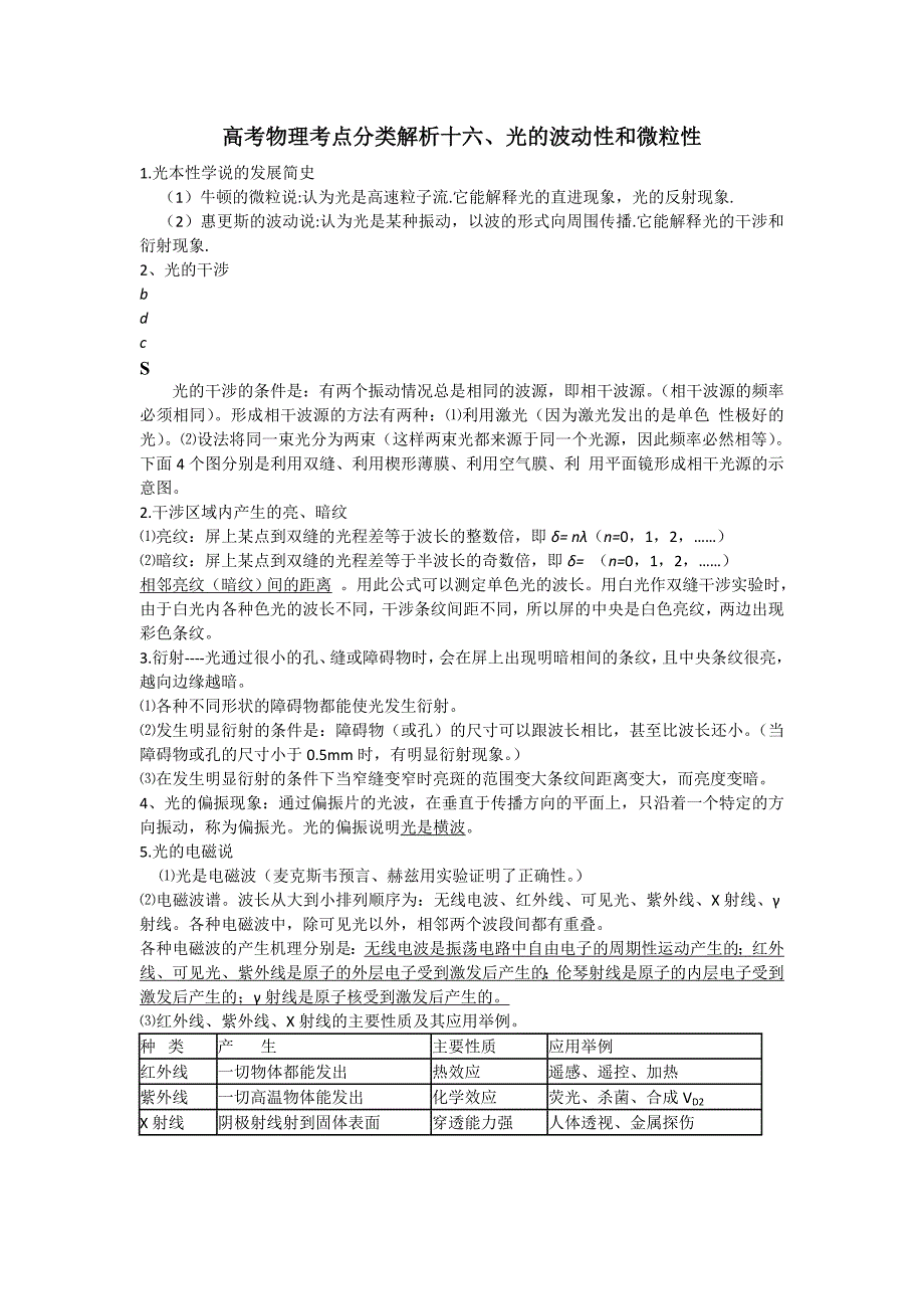 高考物理考点分类解析十光的波动性和微粒性_第1页