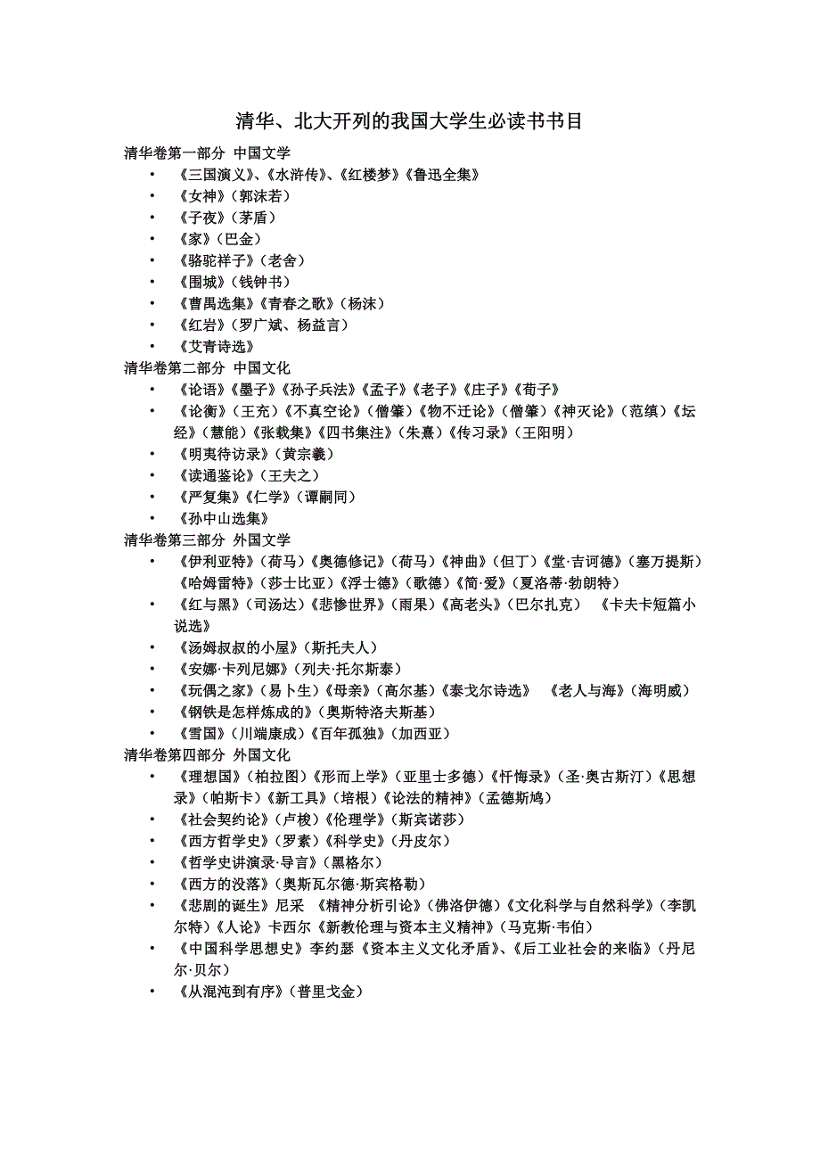 清华、北大必读书目_第1页