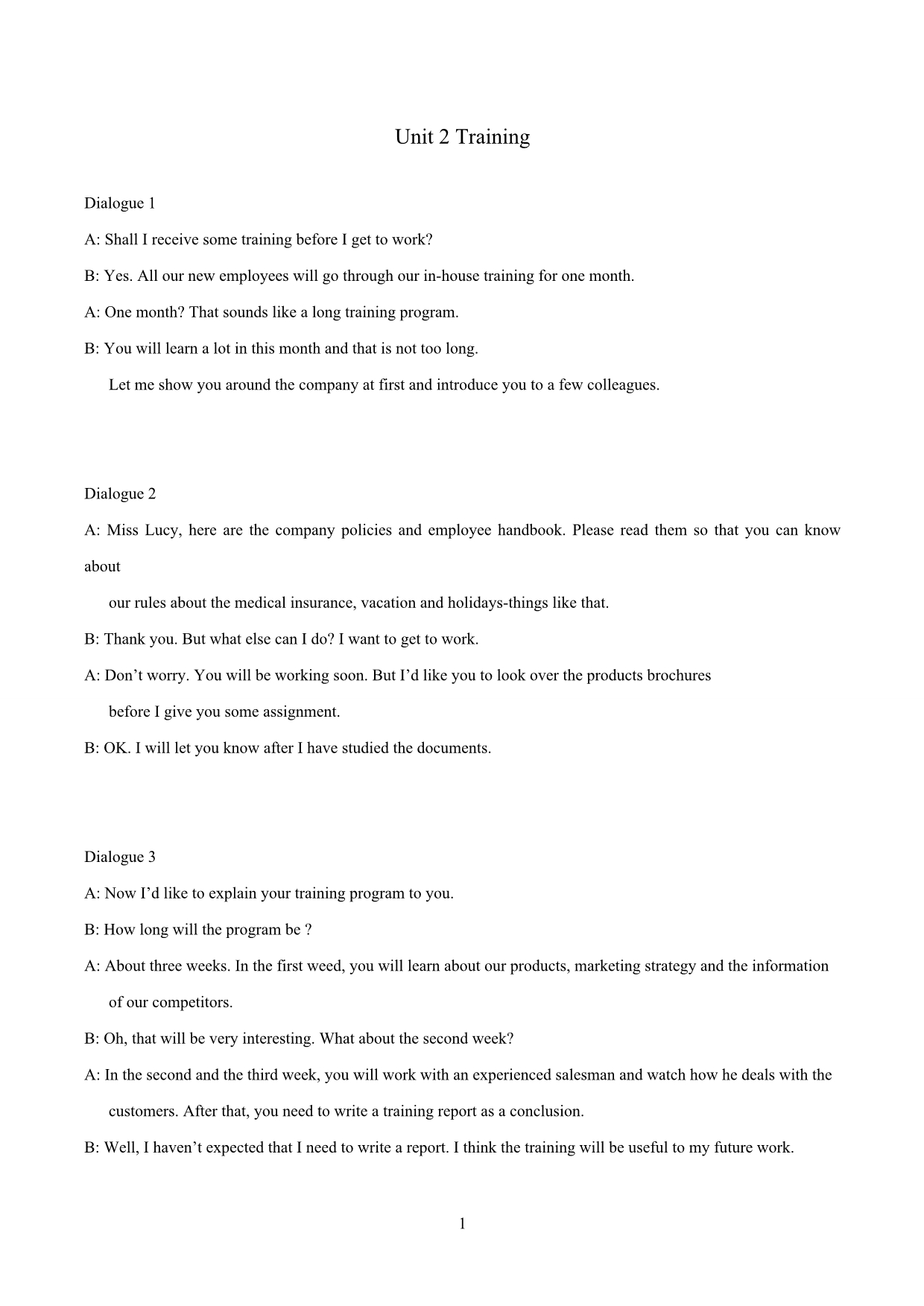 商务办公口语unitTraining_第1页