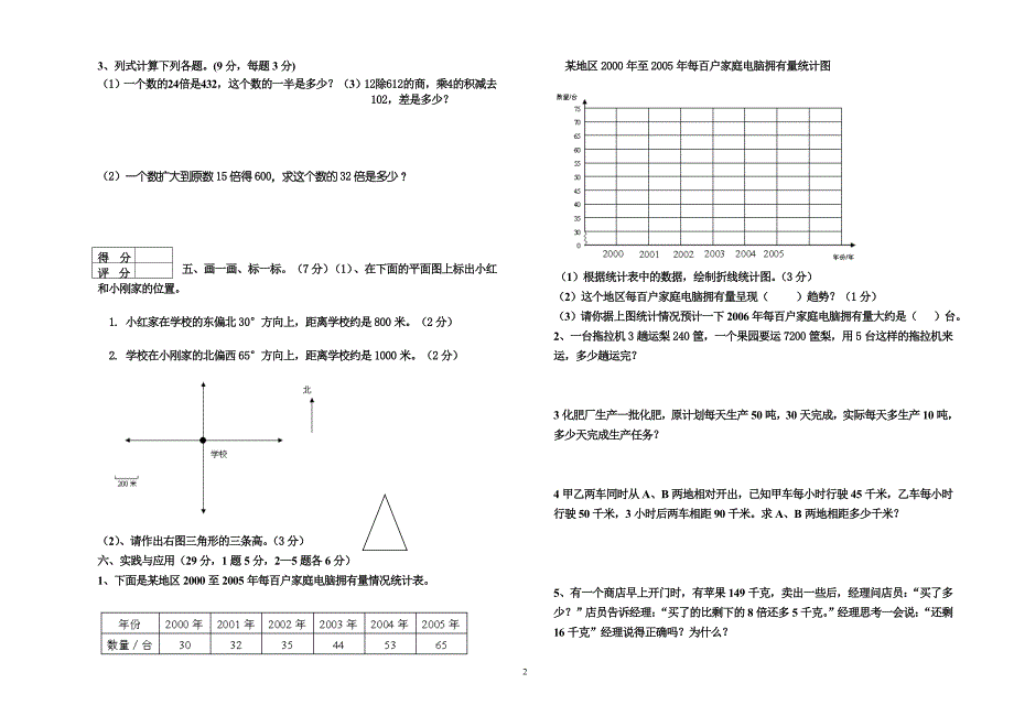 四年级数学期末练习题(二)_第2页