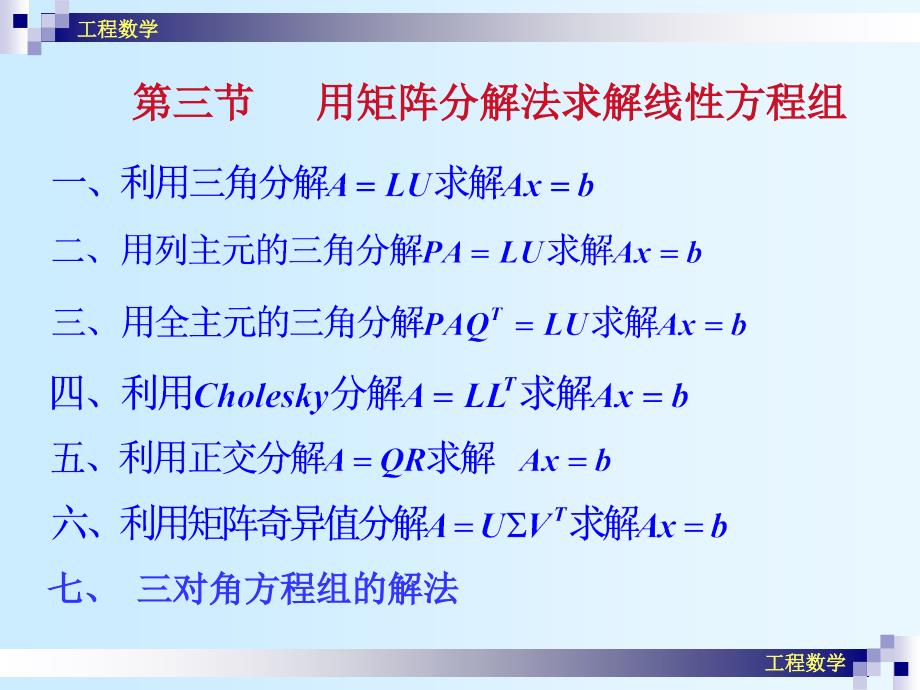 工程数学(09)用矩阵分解法解线性代数方程组_第1页