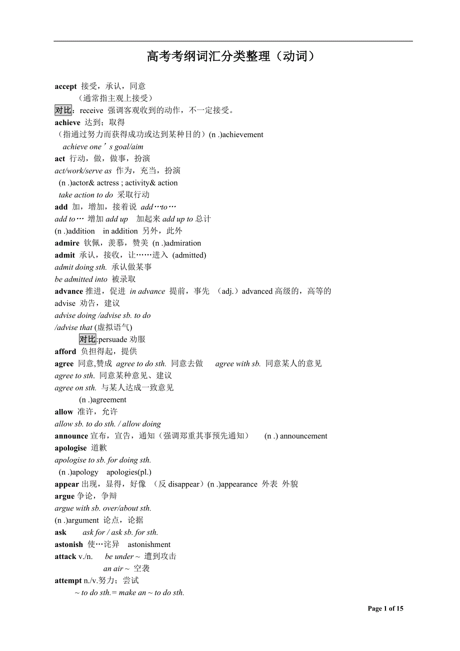 高考考纲词汇分类整理(动词)_第1页