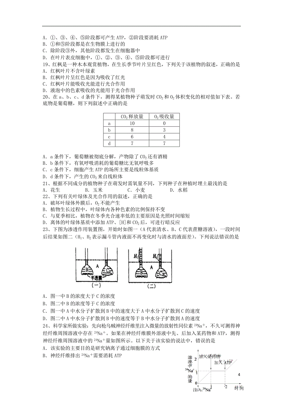 海南省琼海市2014届高三生物上学期第一次月考试题新人教版_第4页