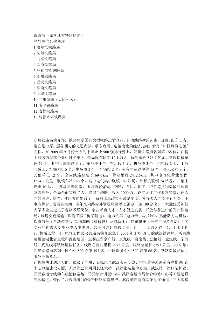 铁道部下属各地方铁路局简介_第1页