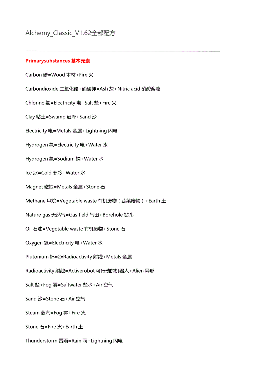 AlchemyClassicV1.62全部配方(修订增补版)_第1页