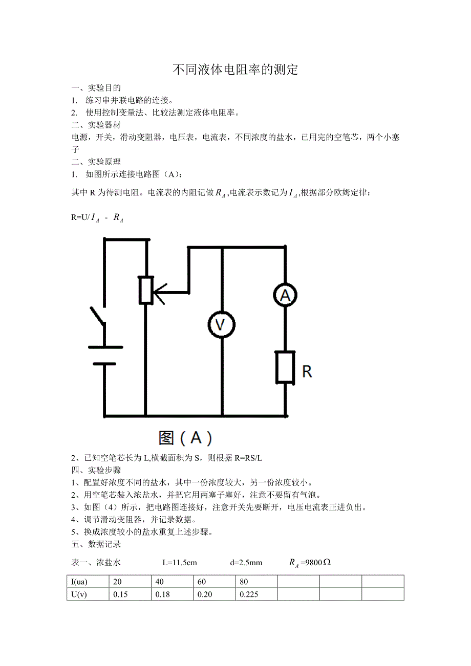实验不同液体电阻率的测定_第1页