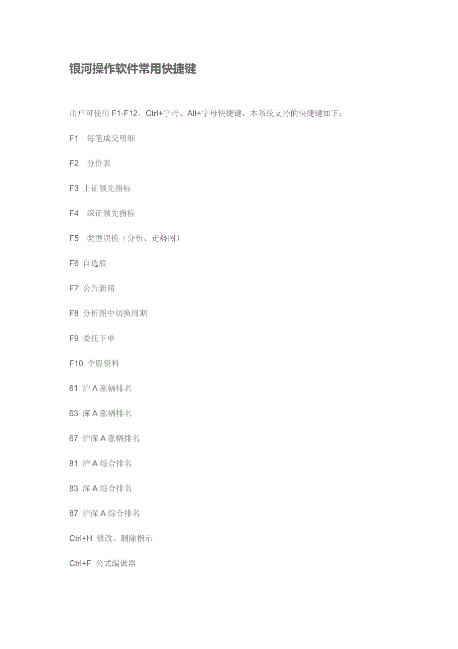 银河操作软件常用快捷键_第1页