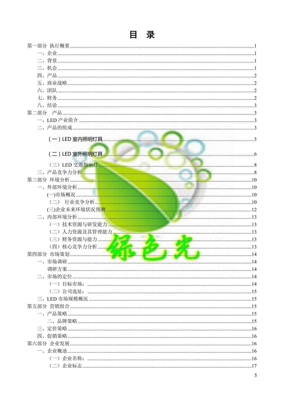 绿色光LED节能灯创业计划书_第5页