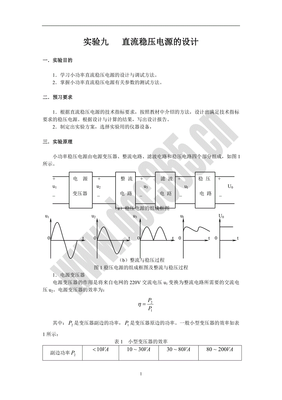 直流稳压电源的设计(包括原理、设计方法及调试步骤)_第1页