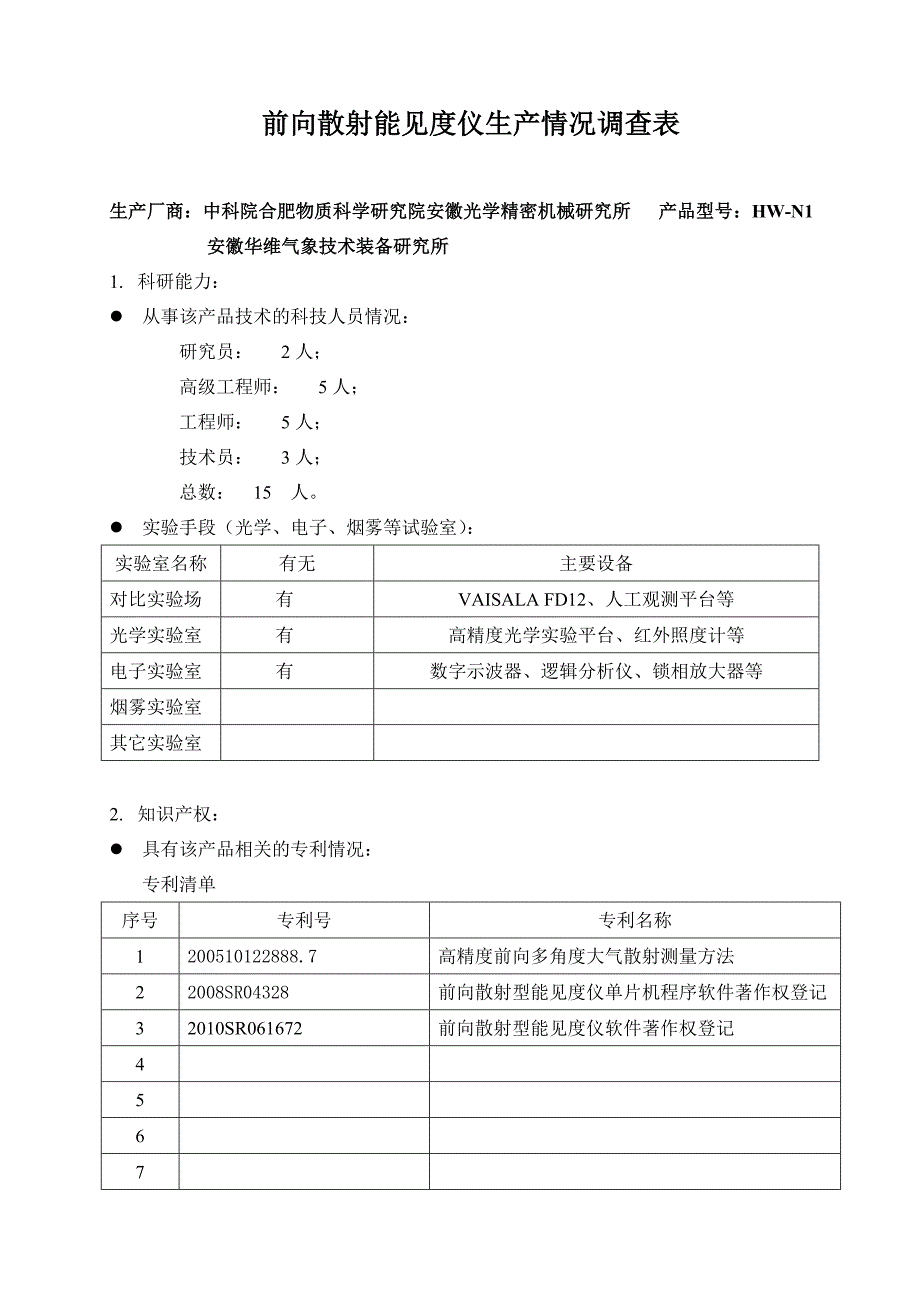 向散射能见度仪产品生产情况调查表_第1页