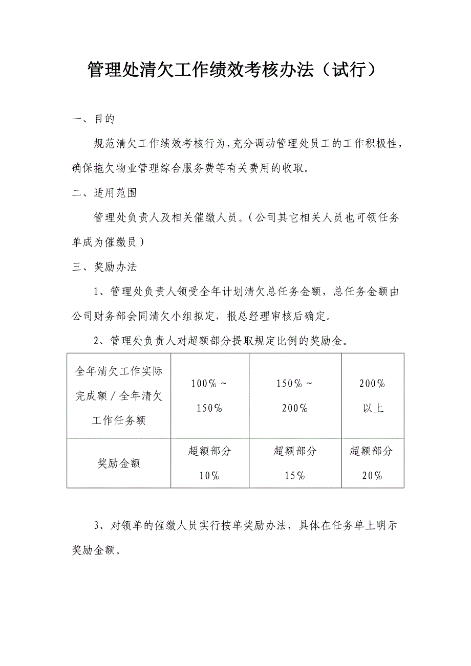 管理处清欠工作绩效考核办法_第1页