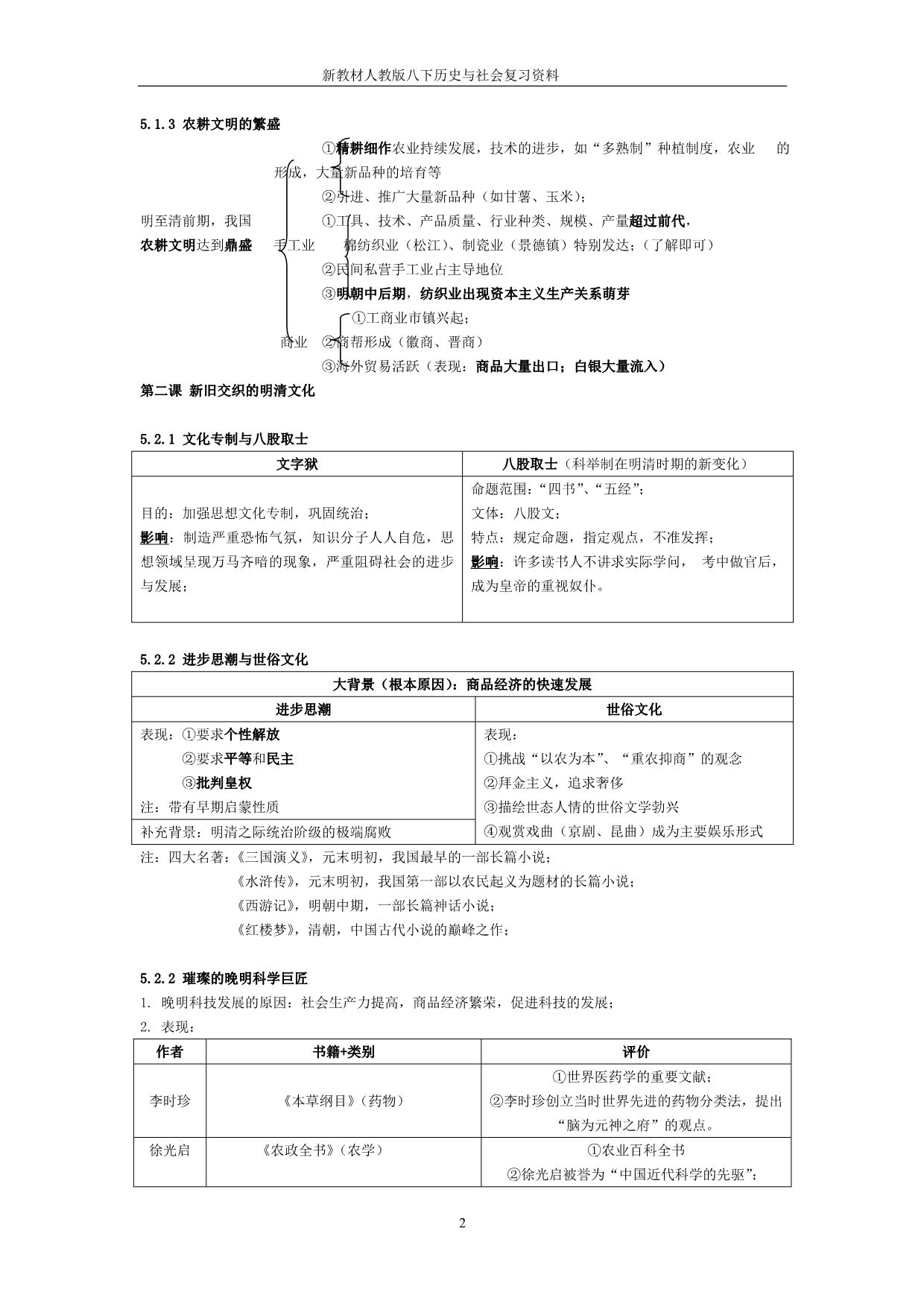 新教材人教版历史与社会八年级下册期末复习提纲_第2页