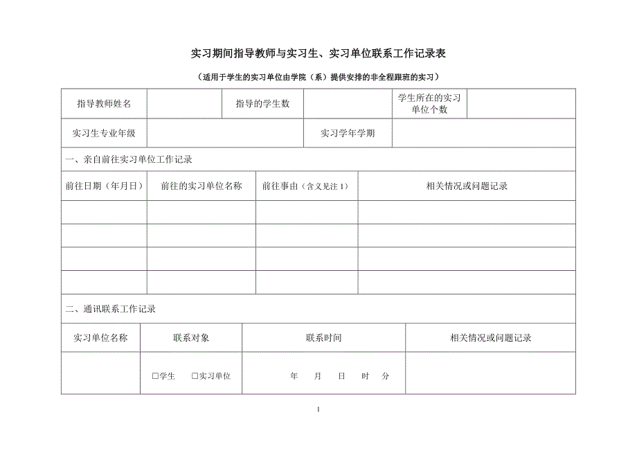 汕头大学实习指导教师工作记录表(适用于学生的实习单位由学院(系)提供安排的非全程跟班的实习)_第1页