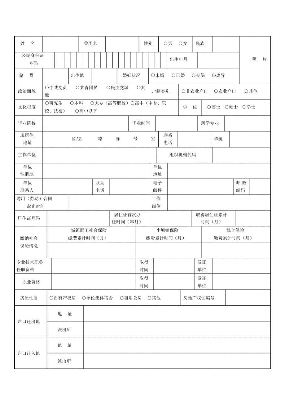 上海市居住证持有人办理本市常住户口申请表_第5页