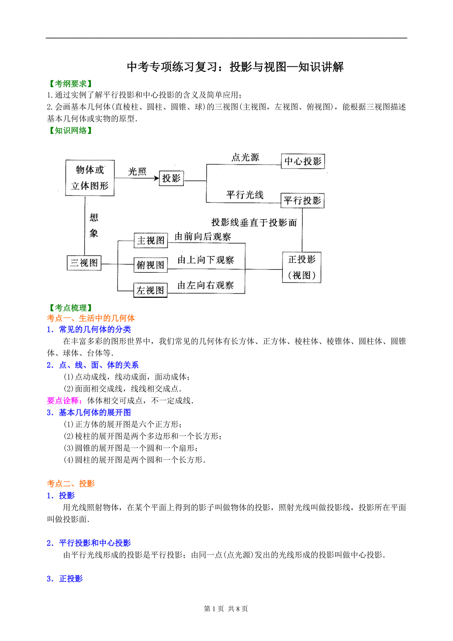 中考总复习：专项练习投影与视图--知识讲解_第1页