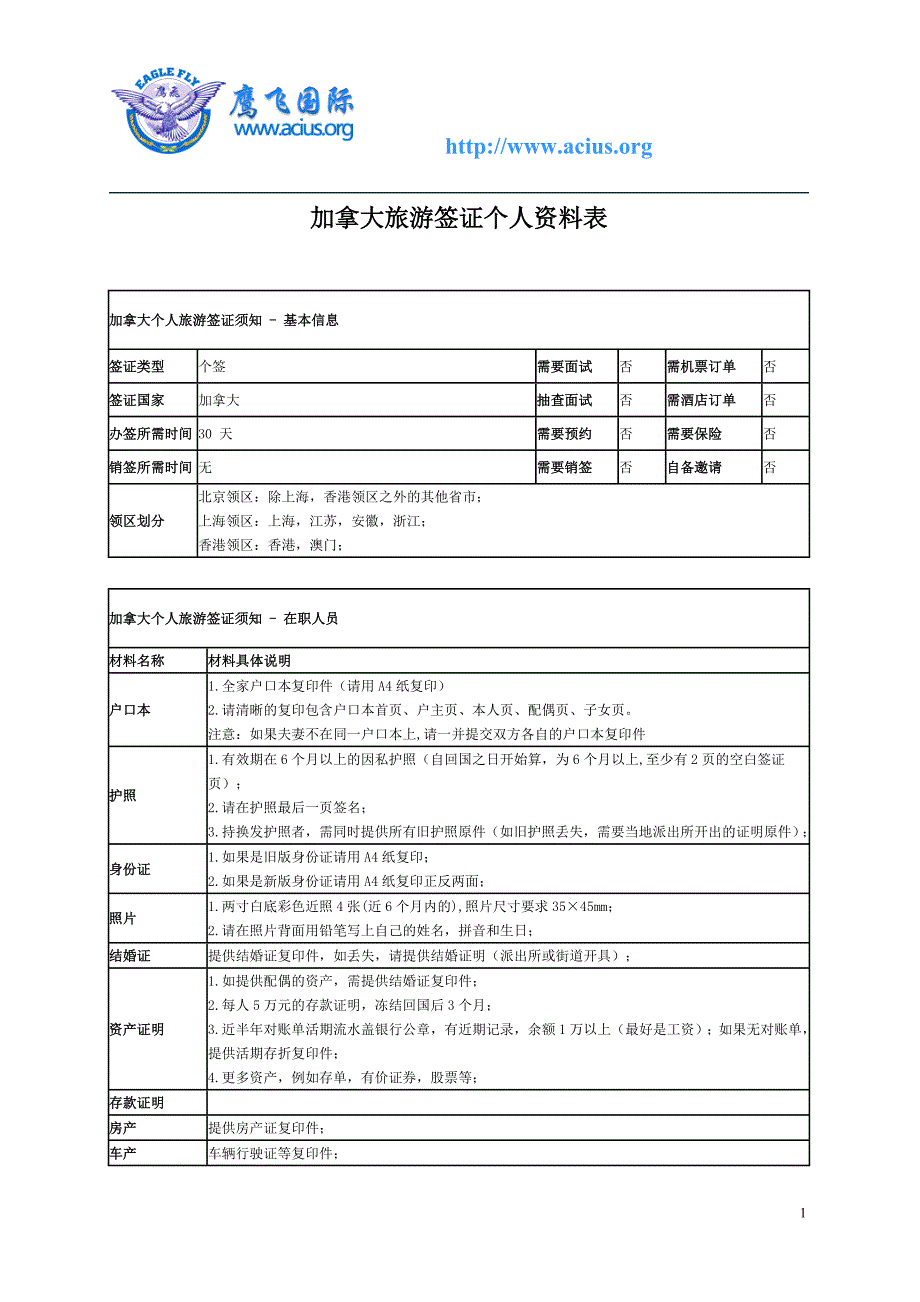 加拿大旅游签证个人资料表_第1页