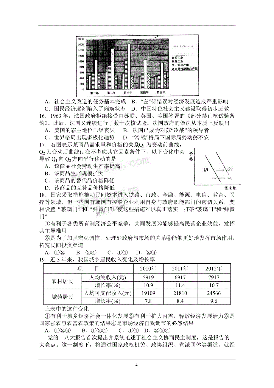 宁市一模】山东省济宁市2013届高三第一次模拟考试 文综 Word版无答案_第4页