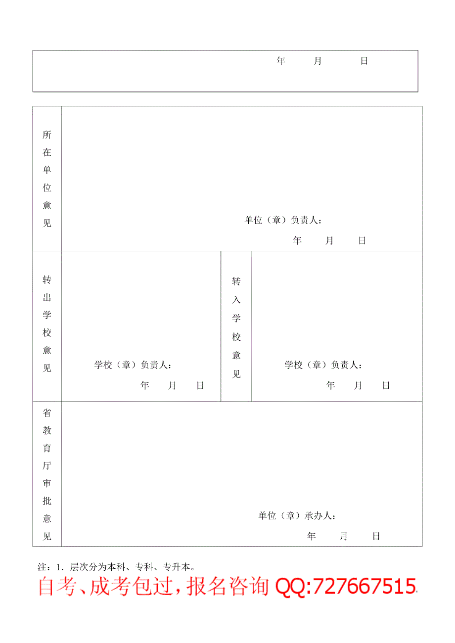 山东省成人高等教育学生转学审批表_第2页