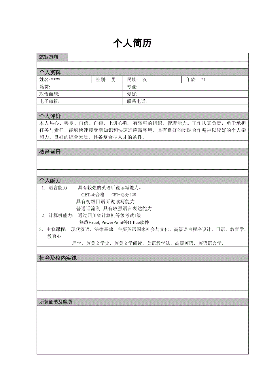 个人简历模板大全_可直接下载使用(word版)28182_第2页