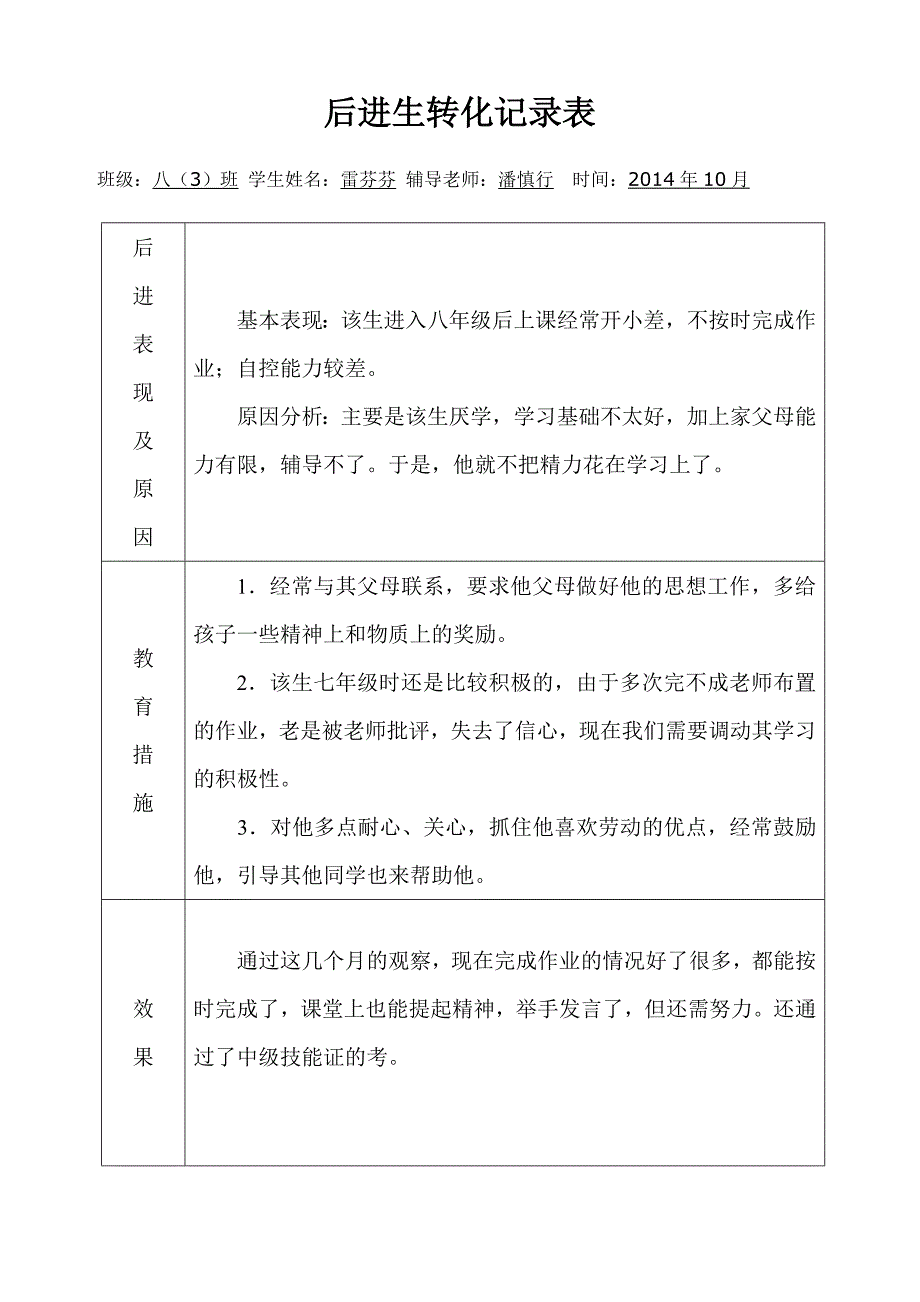 后进生转化情况记录表_第1页