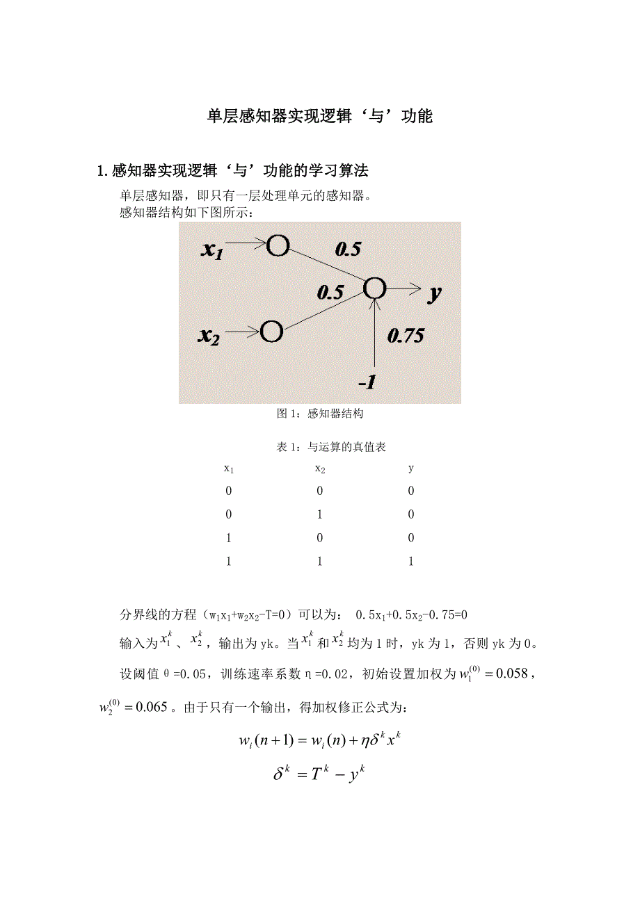 单层感知器实现逻辑‘与’功能_第1页