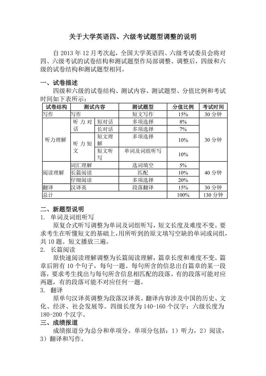 关于大学英语四、六级考试题型调整的说明t_第1页