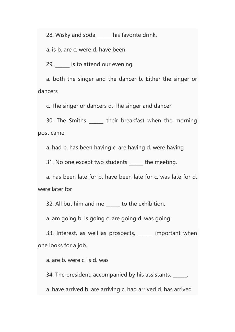 初中英语语法专项练习题之主谓一致_第5页