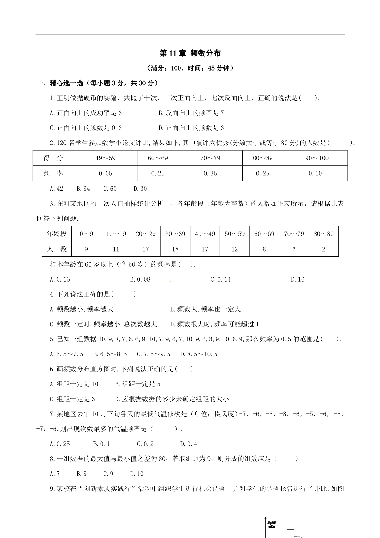 数学：第十一章《频率分布》同步练习(沪科版七年级下)_第1页