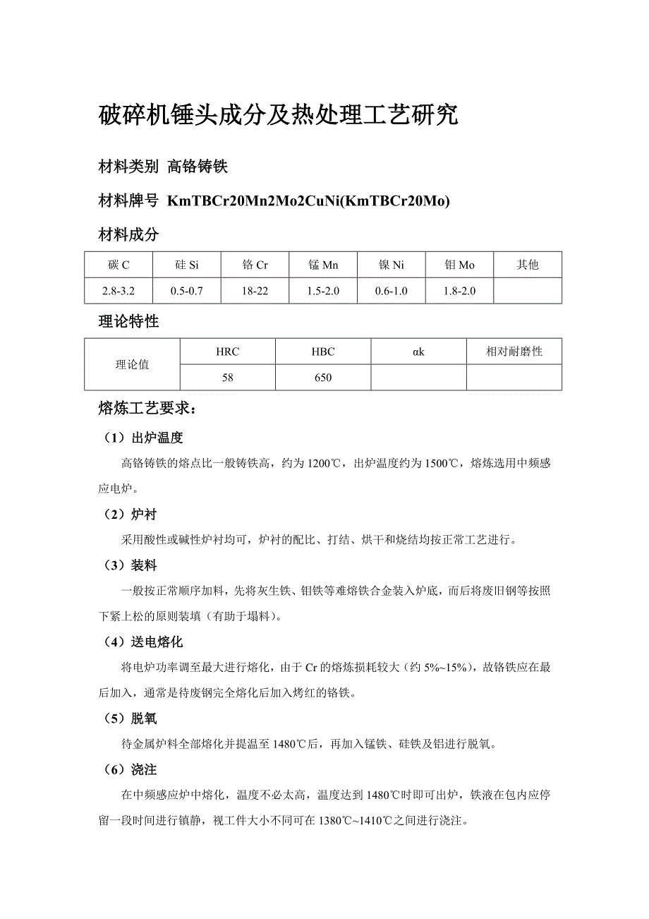 破碎机锤头成分及热处理工艺研究_第1页