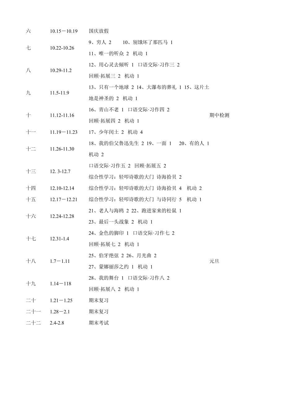 教版小学语文六年级上册教学计划_第5页