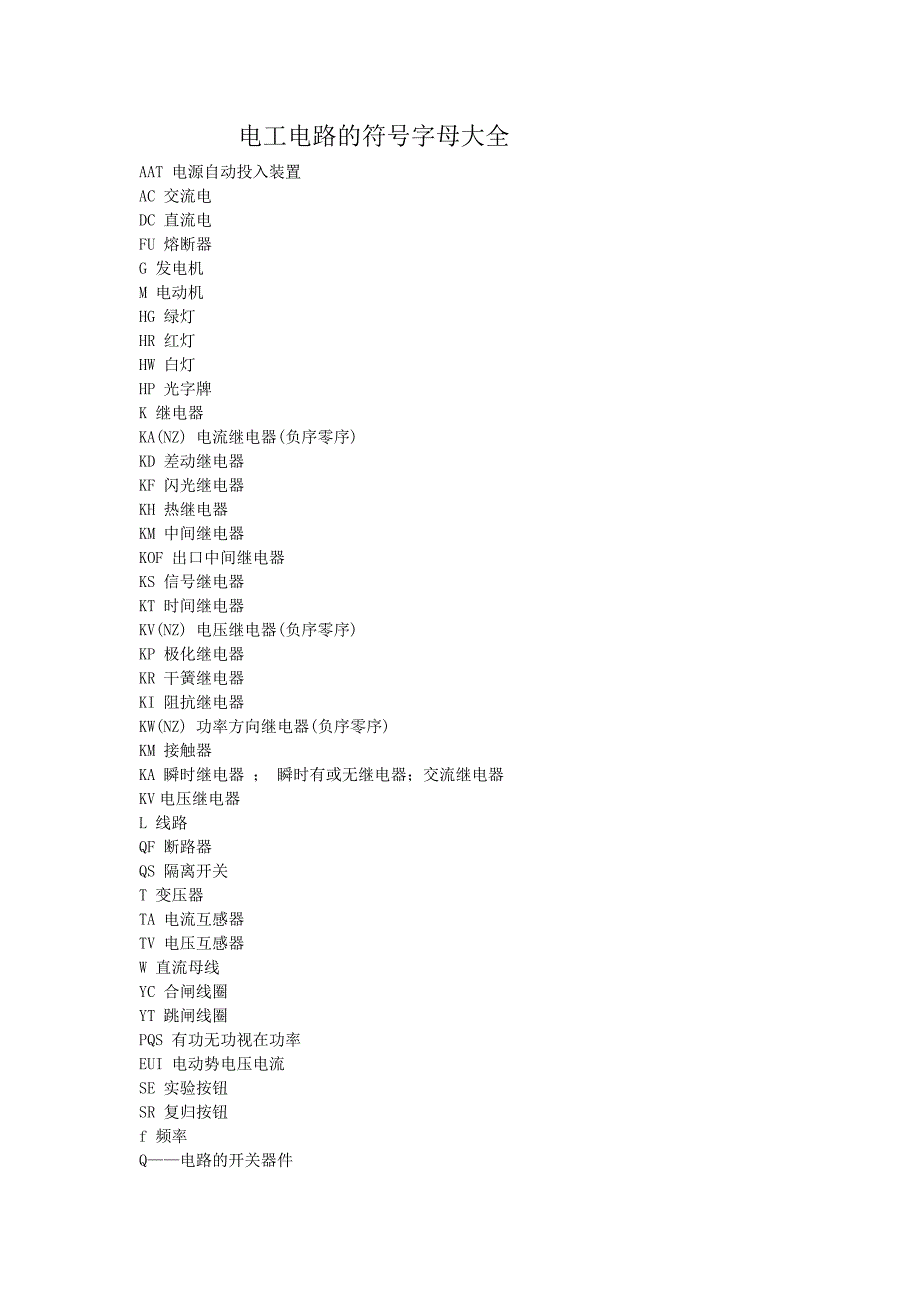 电工电路的符号字母大全_第1页