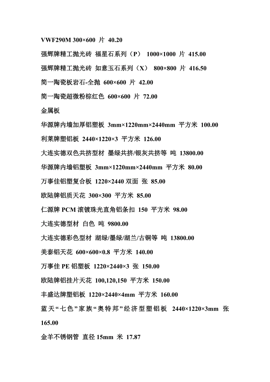 最新房屋装修材料报价表_第3页