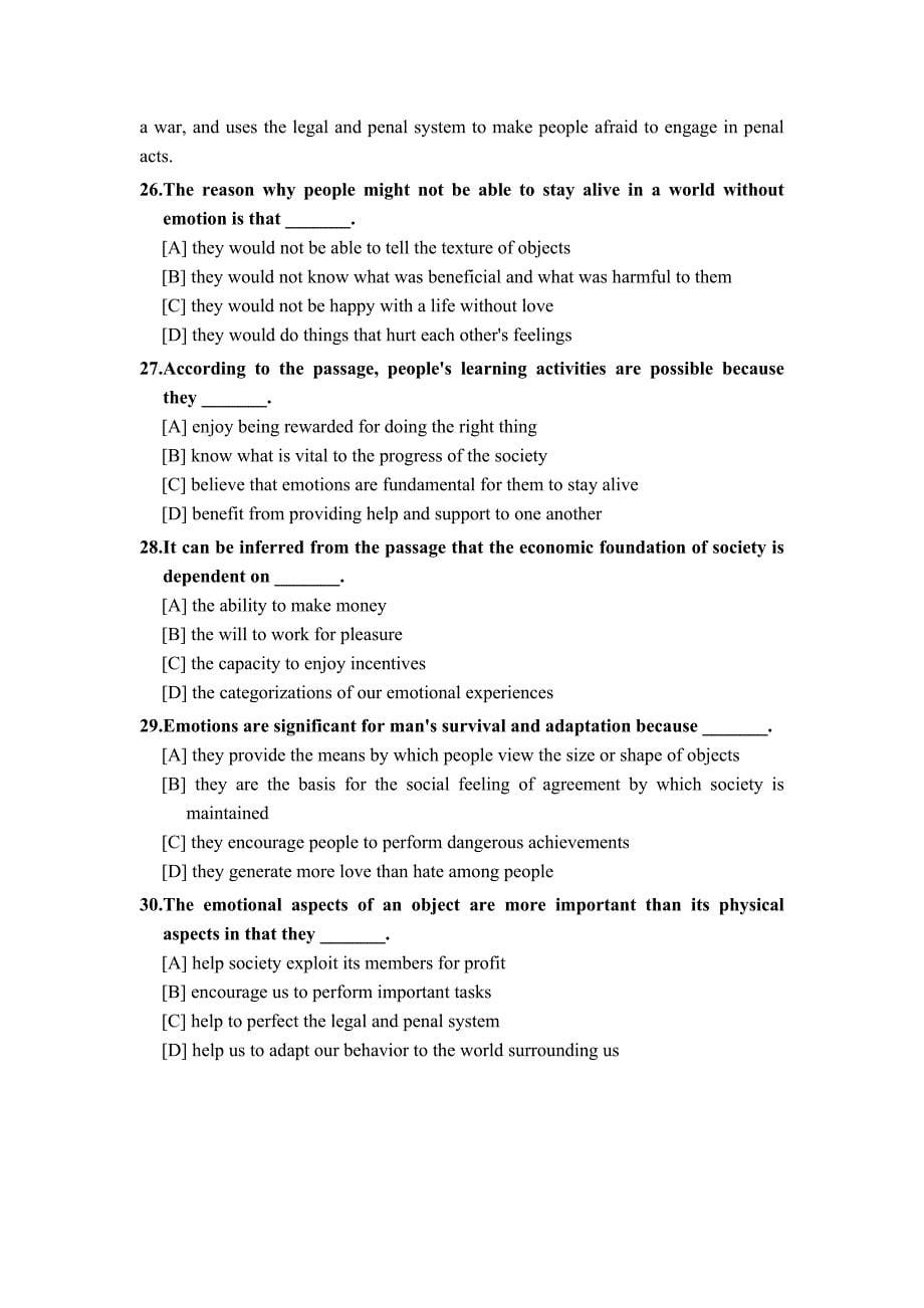 全国硕士研究生入学统一考试英语题(一)_第5页
