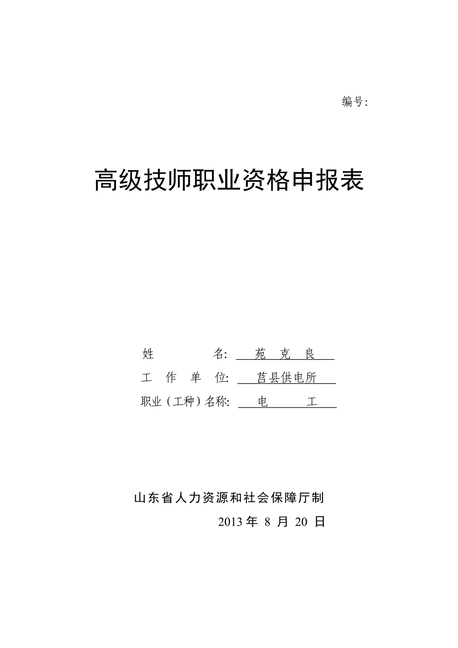 高级技师职业资格申报表_第1页