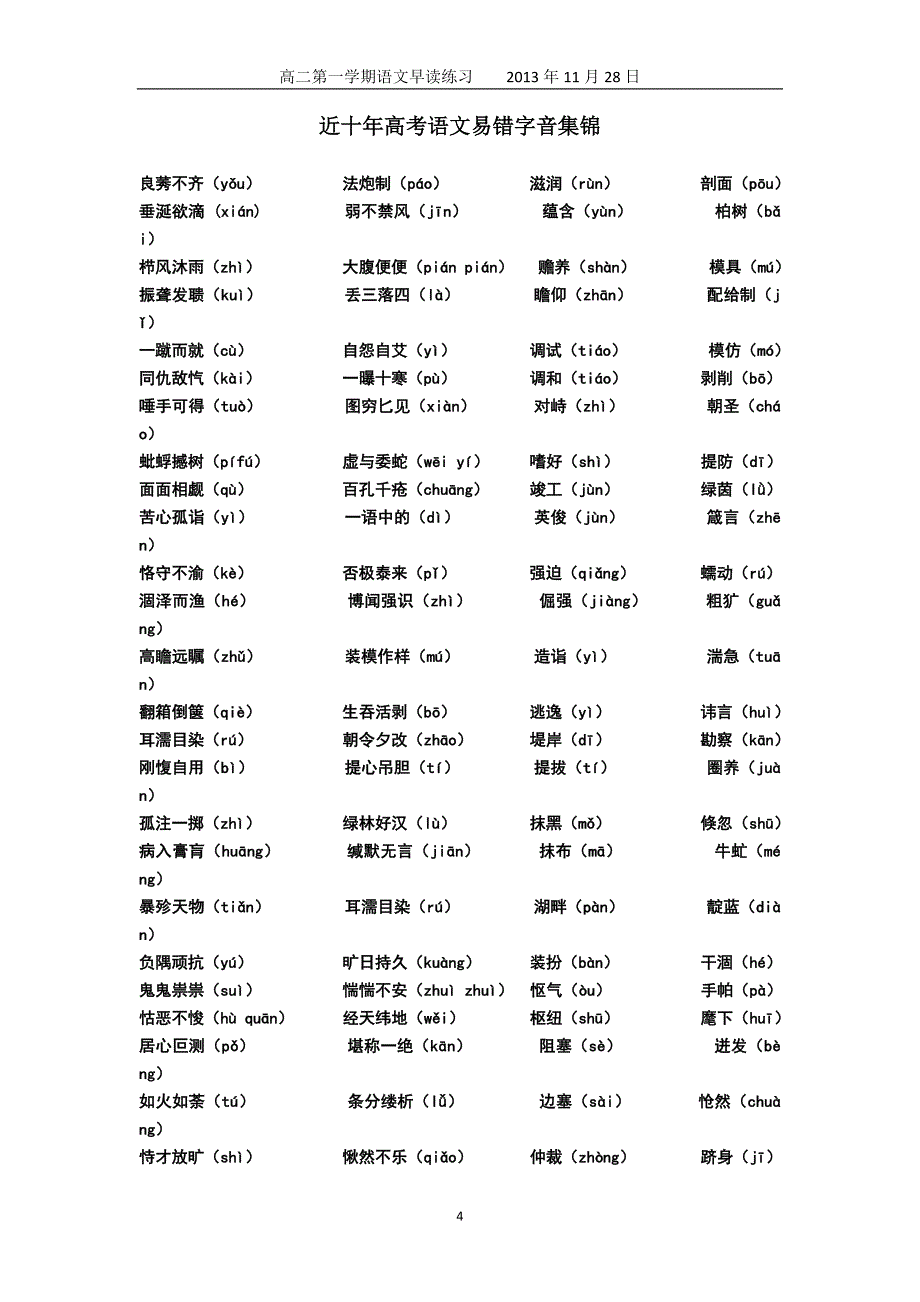 2002-2013年北京卷高考成语题易错字音集锦_第4页