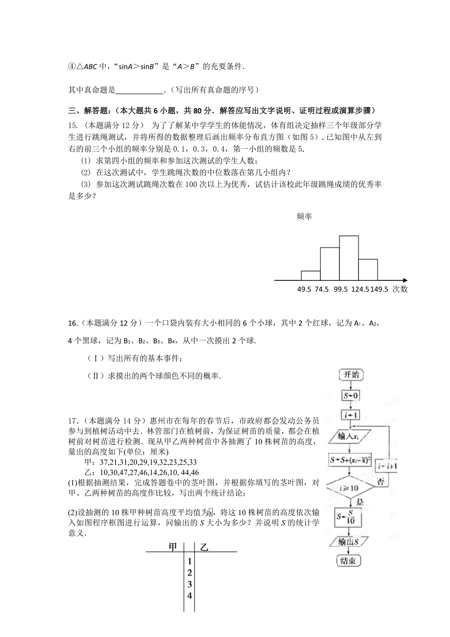 广东省惠州市实验中学2012-2013学年高二上学期期中数学文试题 含答案_第4页