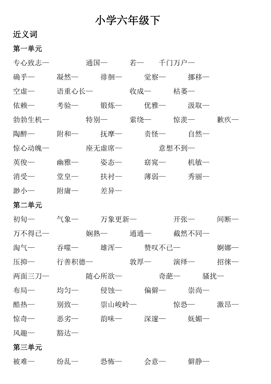 小学六年级语文上下复习资料多音字近反义词2_第1页