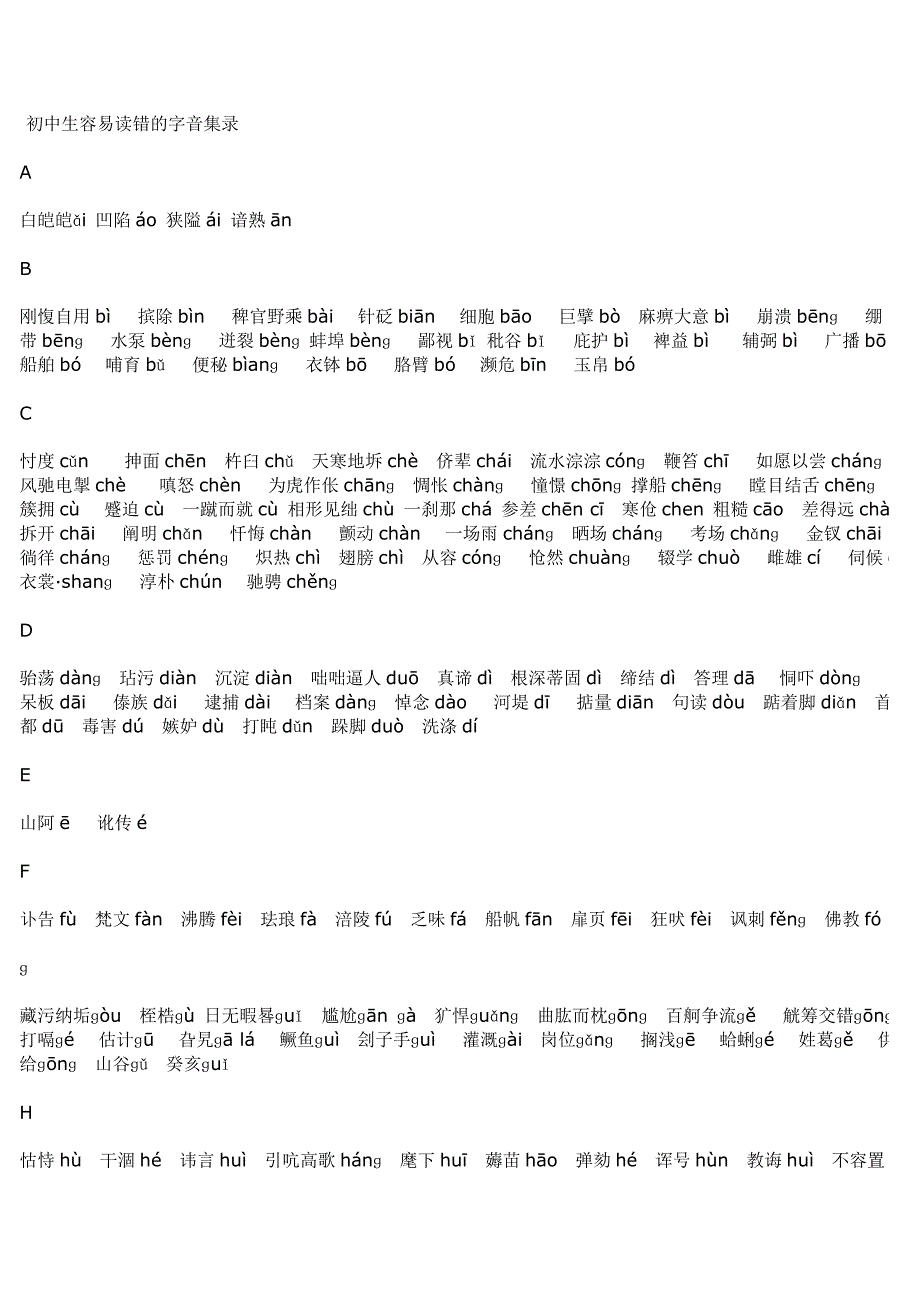 初中生容易读错的字音集录_第1页